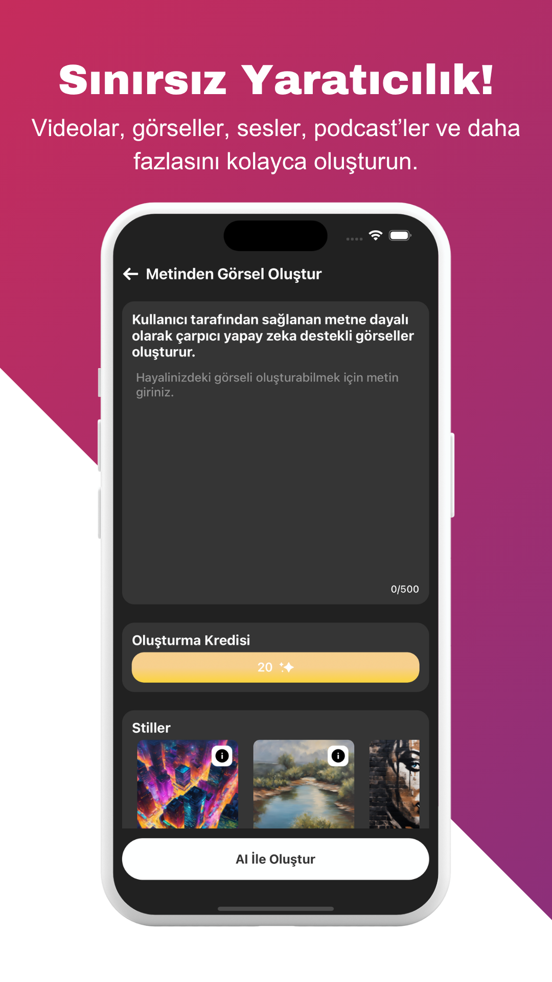AI Generator Studio app screenshot 2 (Turkish)