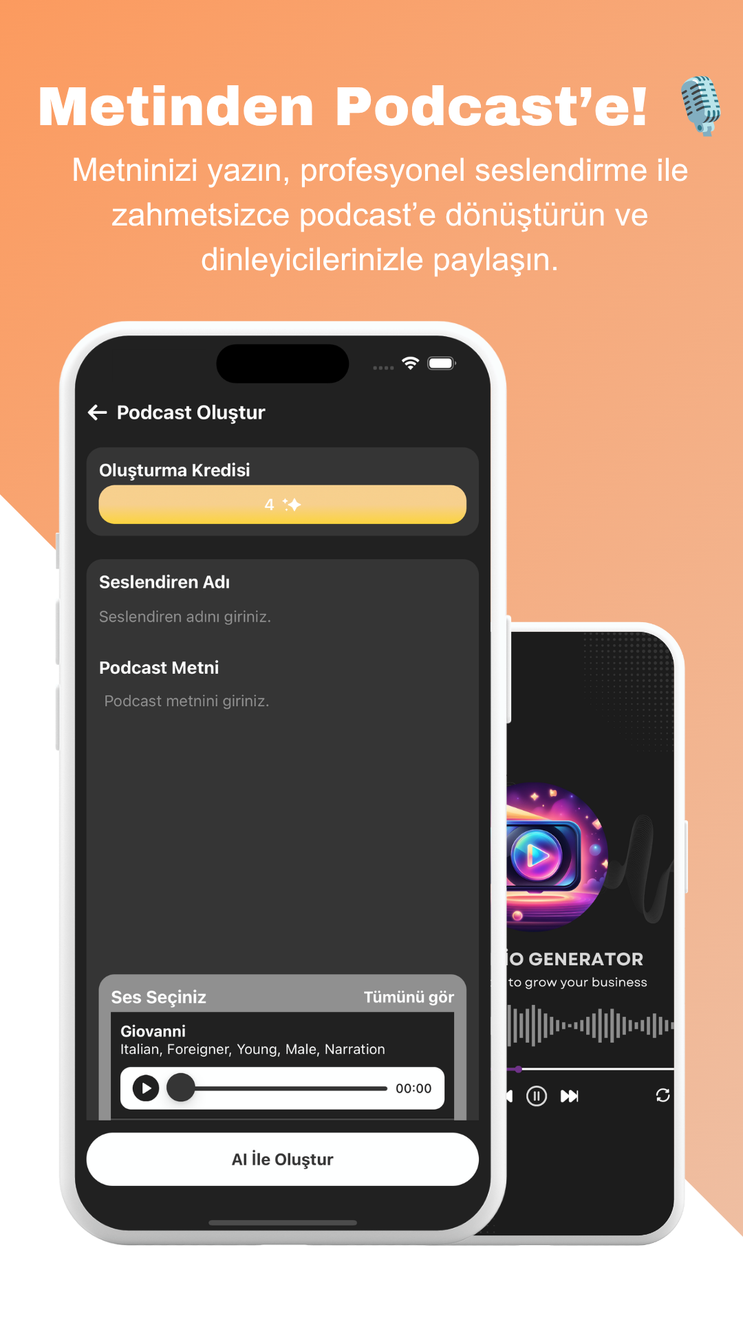 AI Generator Studio app screenshot 4 (Turkish)