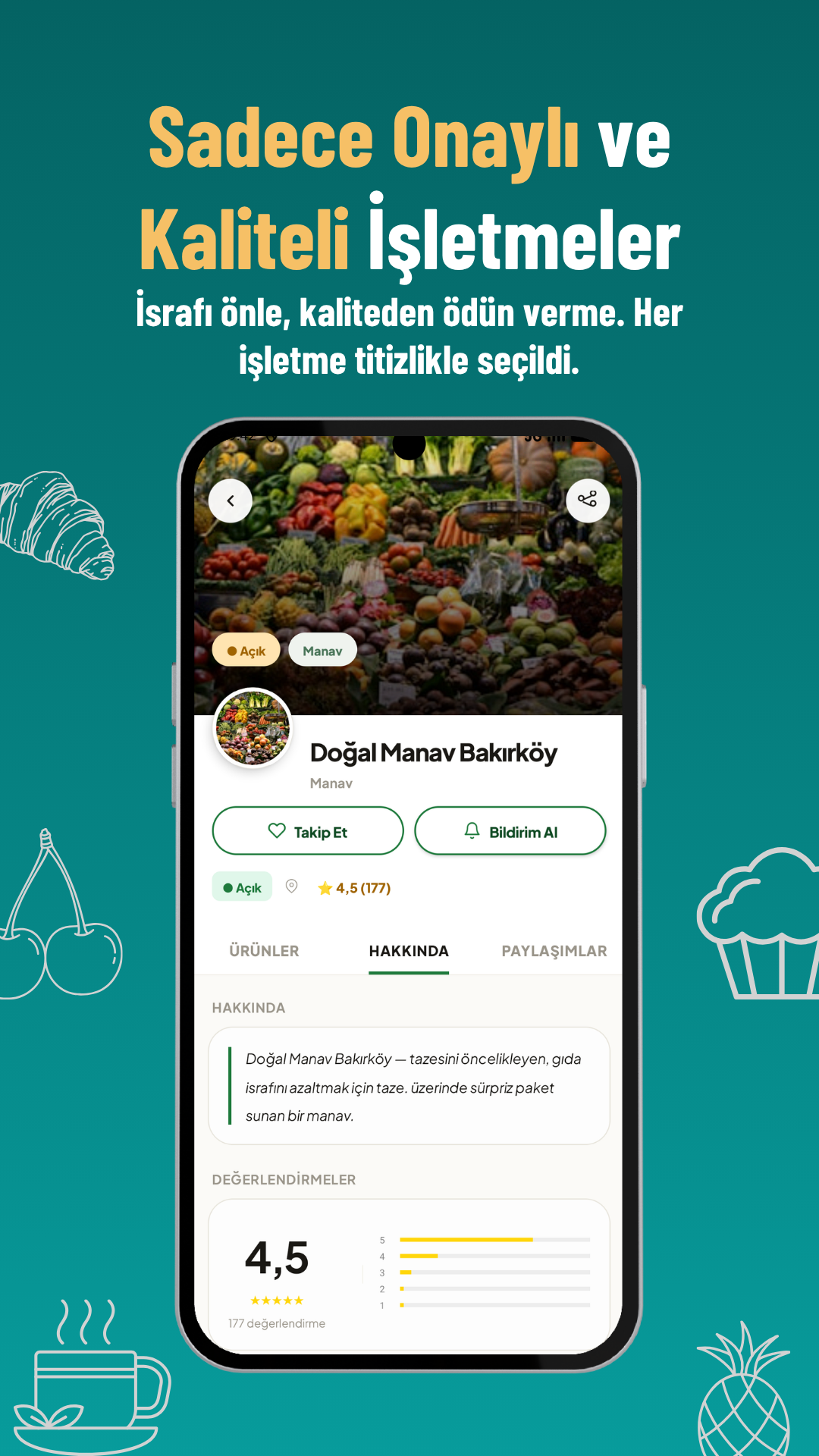 Business page — products, about and reviews